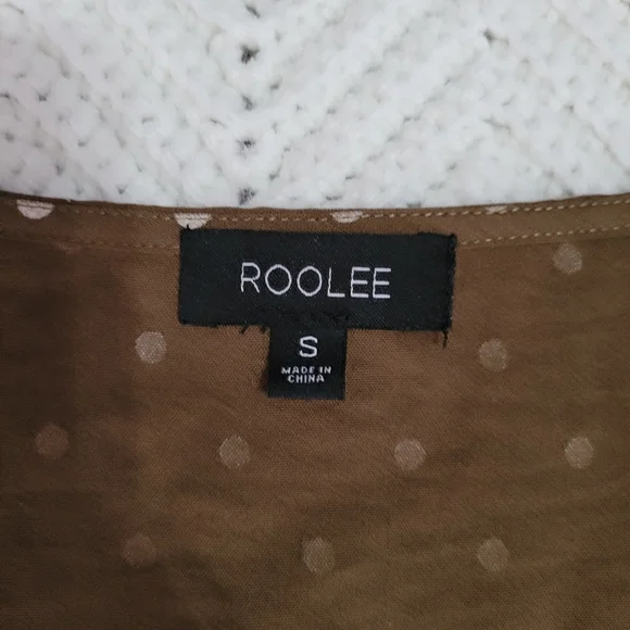 Roolee Polka Dot Jumpsuit Olive Green Button Down 3/4 Sleeve Size Small - Picture 9 of 12